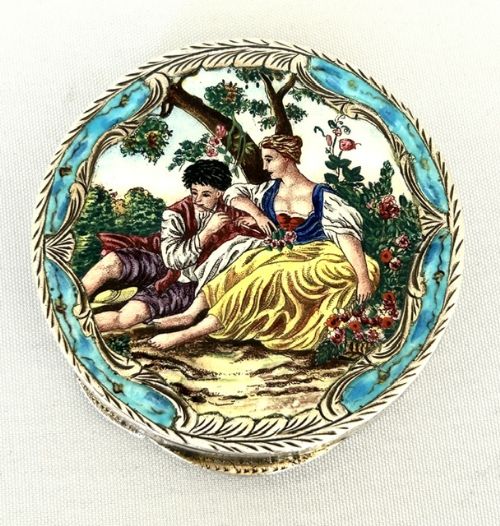 An Exquisite Italian Silver & Enamel Scenic Compact