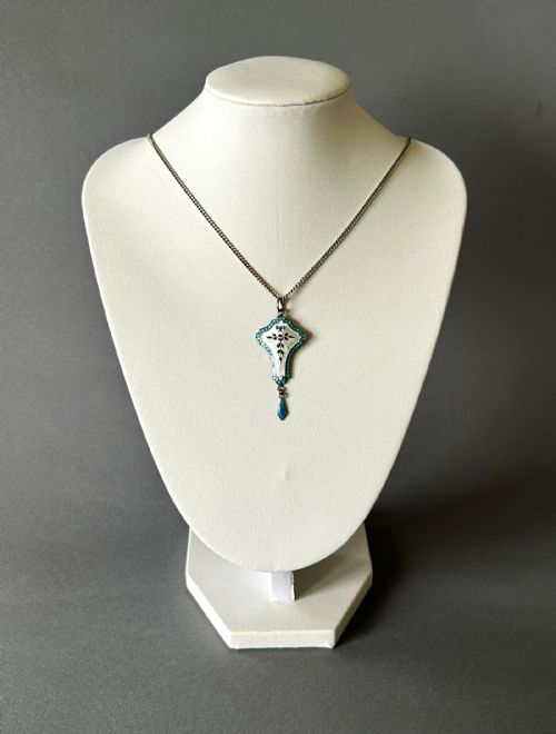 A GORGEOUS ART NOUVEAU SILVER ENAMEL PENDANT NECKLACE - ADDITIONAL PHOTO 1