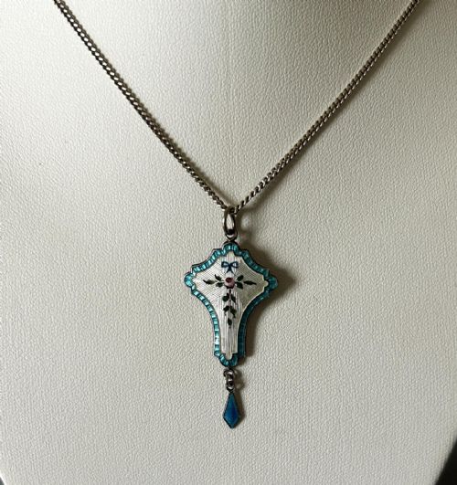 A GORGEOUS ART NOUVEAU SILVER ENAMEL PENDANT NECKLACE - ADDITIONAL PHOTO 3