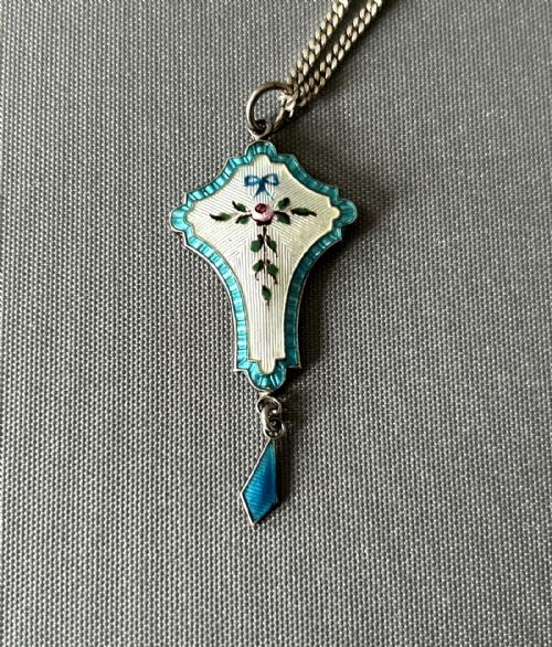 A GORGEOUS ART NOUVEAU SILVER ENAMEL PENDANT NECKLACE - ADDITIONAL PHOTO 5