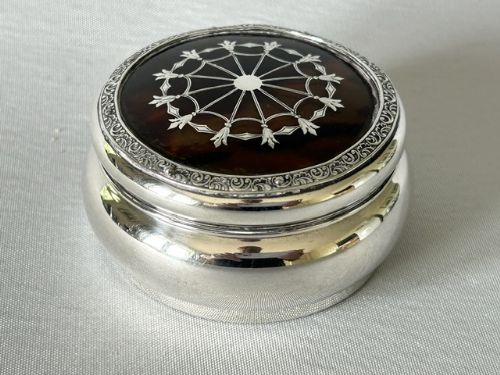 AN ASPREY CO EDWARDIAN SILVER TORTOISESHELL PIQUE WORK TRINKET BOX