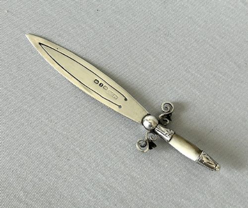 A LOVELY VICTORIAN SILVER MOTHEROFPEARL DAGGER BOOKMARK
