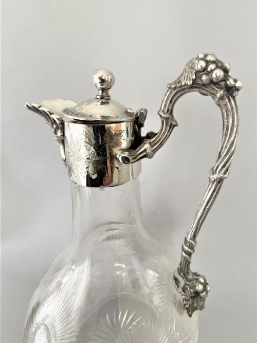 A WONDERFUL VICTORIAN SILVER PLATED CUT GLASS CLARET JUG - ADDITIONAL PHOTO 1