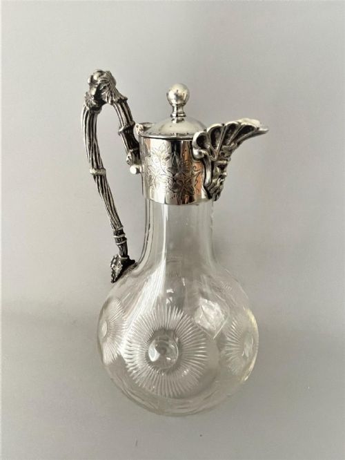 A WONDERFUL VICTORIAN SILVER PLATED CUT GLASS CLARET JUG - ADDITIONAL PHOTO 5