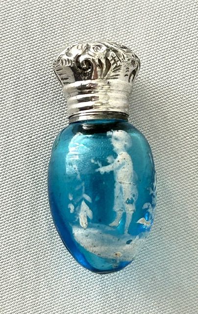 A Rare Victorian Silver Mounted Mary Gregory  Scent Bottle
