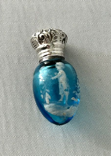 fig 1. A rare Victorian silver mounted Mary Gregory  scent bottle