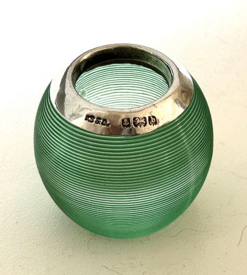 A Rare Edwardian Silver & Emerald Green Glass Match Striker