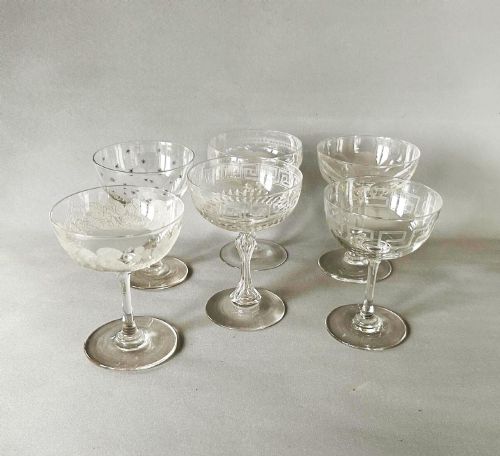 A Fine Harlequin Set of 6 Victorian Champagne Glasses
