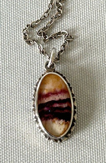 An Art Deco Period Silver & Blue John Pendant Necklace