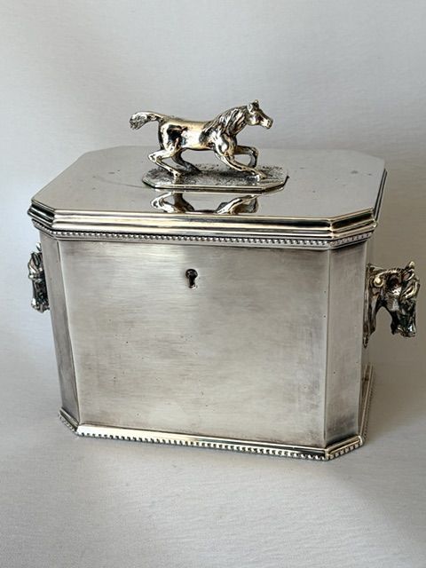 A Fabulous Equestrian Themed Silver Plated Tobacco/cigar Box