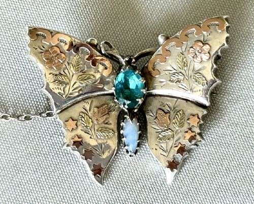 A Superb Victorian Silver & Rose Gold Butterfly Brooch