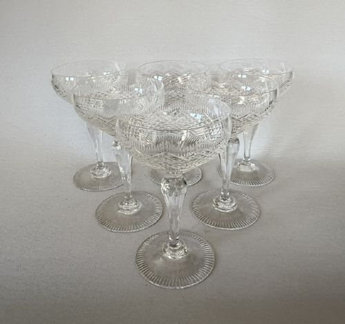 A Charming Set of Six Small Cut Glass Champagne Bowls