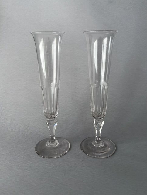A Gorgeous Pair of Early Victorian Cut Glass Champagne Flutes