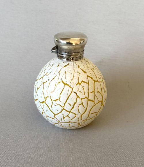 A Most Unusual Victorian Silver Mounted Crackle Glass Scent Bottle
