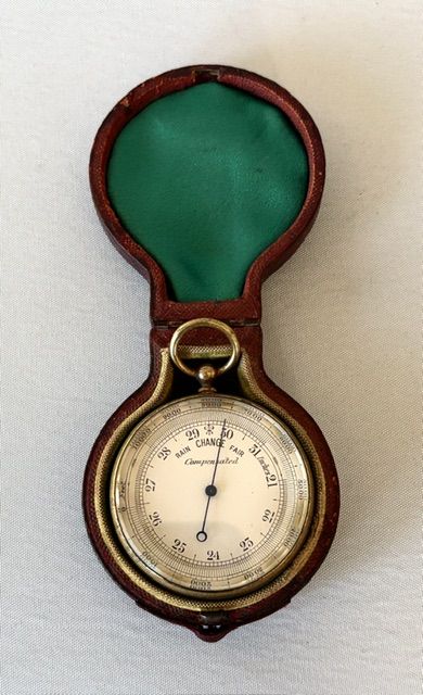 A Superb Edwardian Cased Brass Pocket Barometer/altimeter