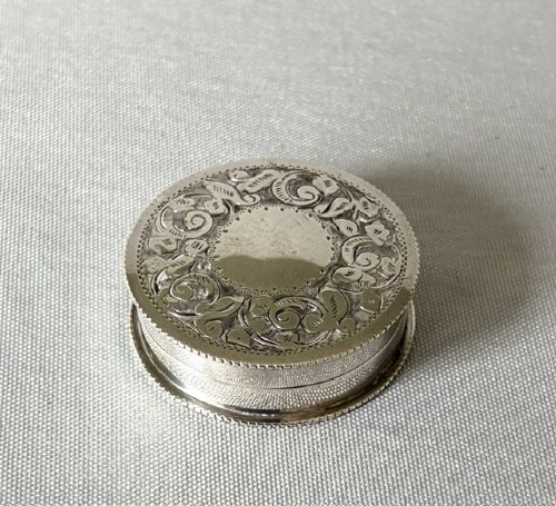 A Late Victorian Engraved Silver Pill Box