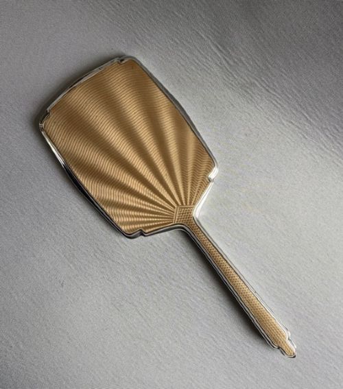 A Gorgeous Art Deco Silver & Guilloche Enamel Hand Mirror