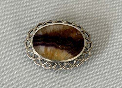 A Large Art Deco Silver & Blue John Brooch