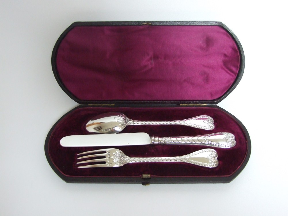 An extremely rare Palm pattern Victorian silver Christening set.