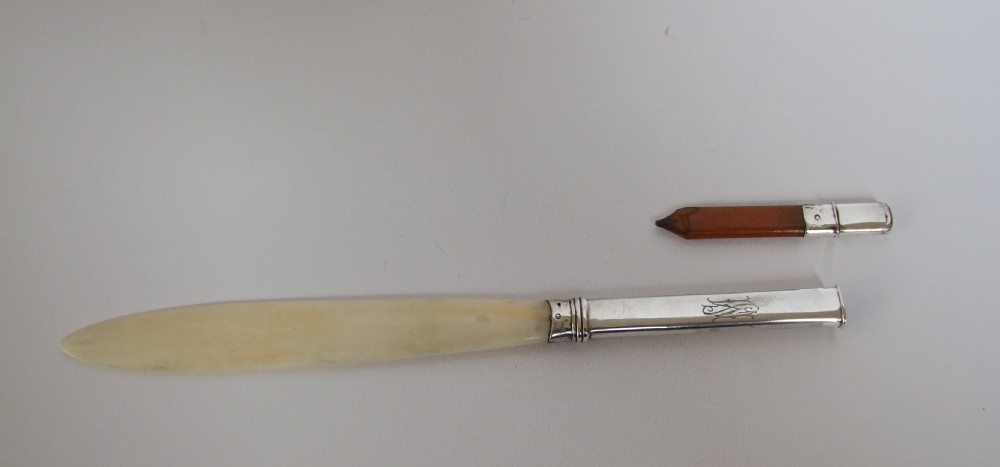 A most unusual Austro/Hungarian silver & ivory pencil/letter opener combo.