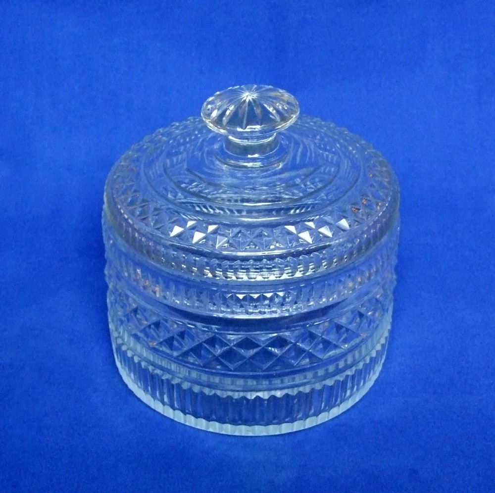 A rare Regency period cut glass lidded butter tub or bonboniere.