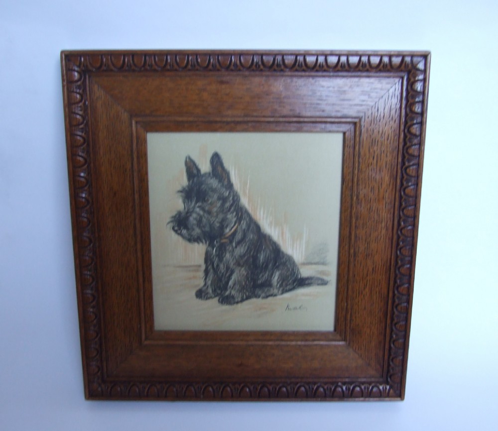 A charming vintage Lucy Dawson framed vintage print of a 'Scottie'.