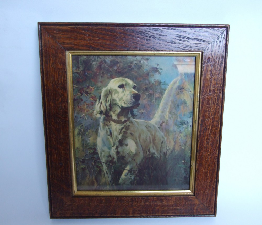 A gorgeous vintage print of a Setter in solid oak frame.