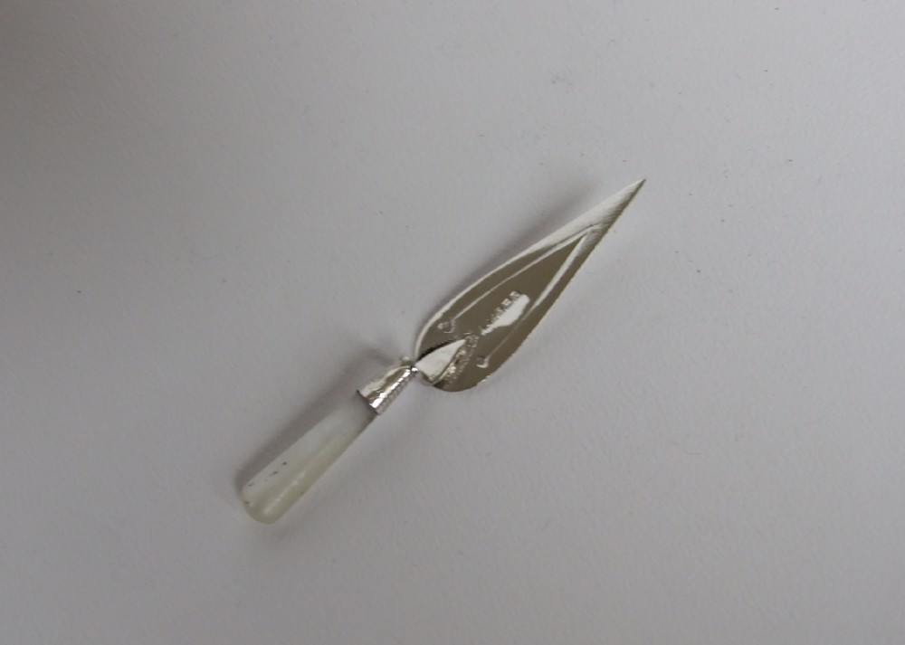 A delightful silver & mother-of-pearl bookmark.