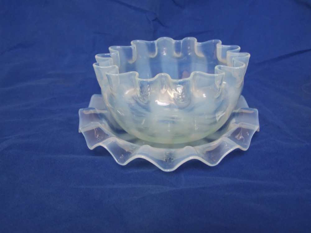 A gorgeous Victorian Vaseline glass bowl and saucer.