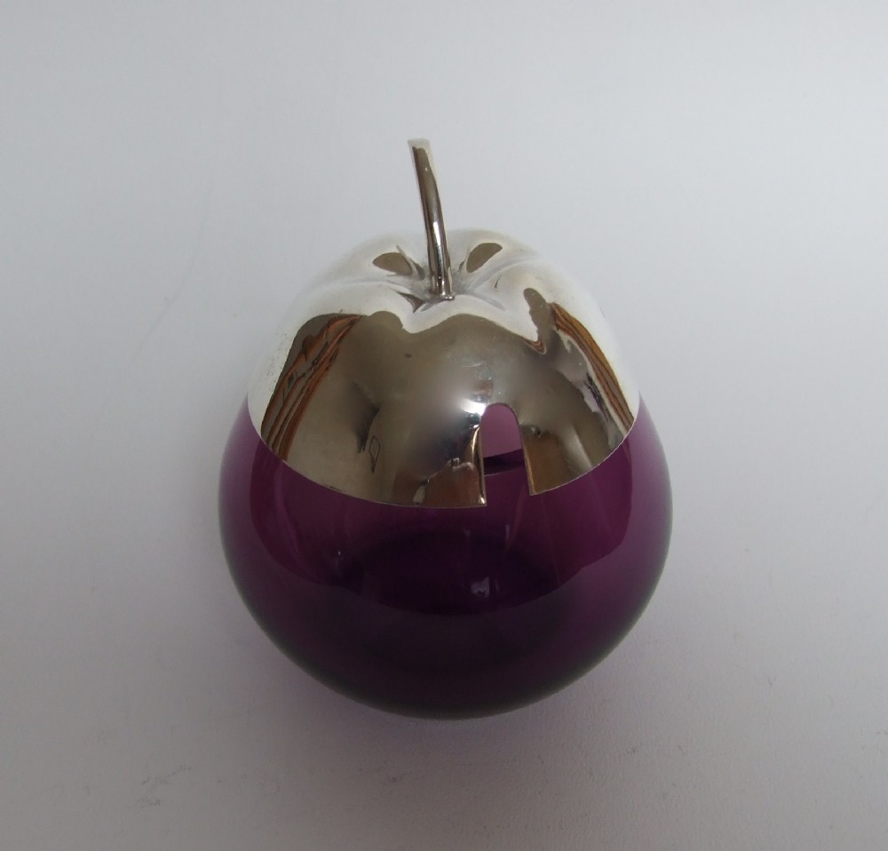A rare Edwardian silver & amethyst glass preserve pot.