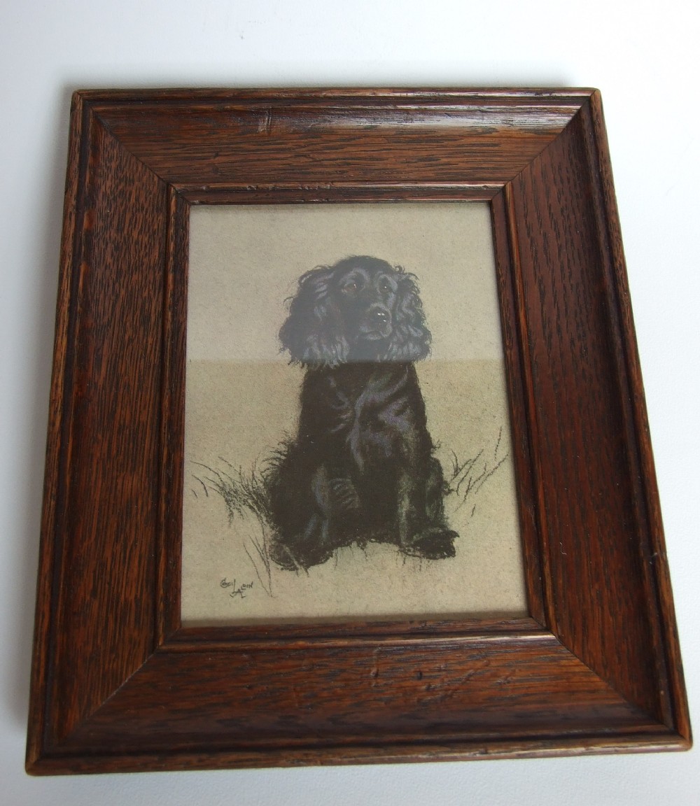 A vintage Cecil Aldin Spaniel print in oak frame.