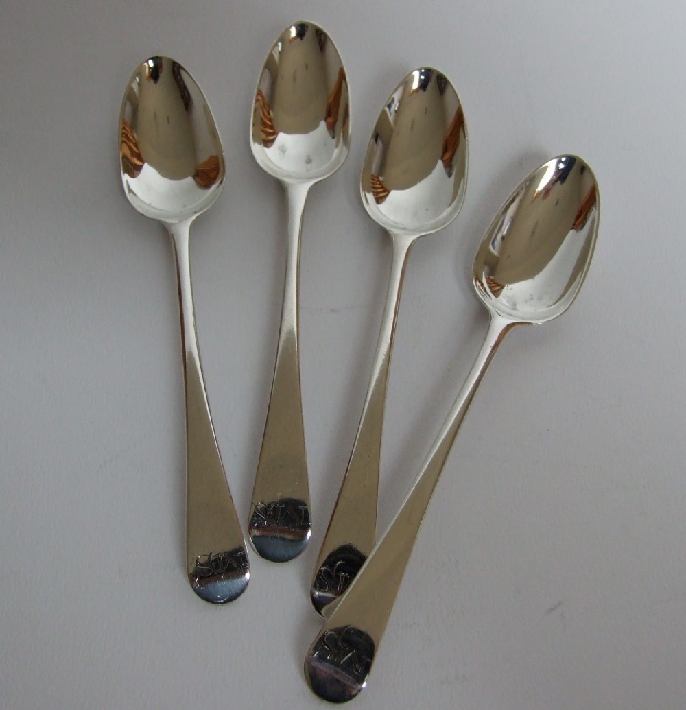 A lovely set of four 18th Century silver teaspoons.