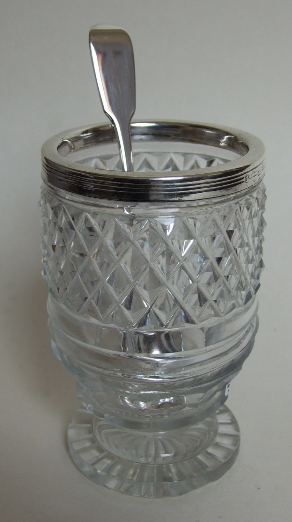 A rare Georgian silver mounted dry mustard and spoon.