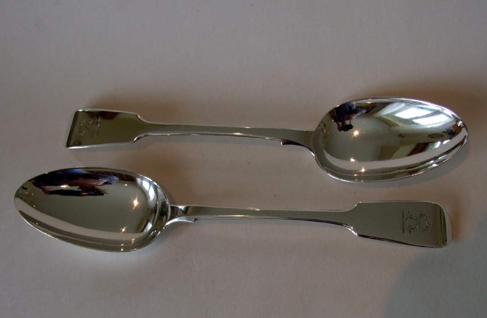 A handsome pair of early Victorian silver serving spoons.