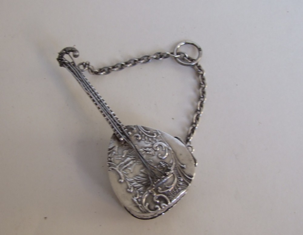 A rare Silver novelty mandolin pillbox.