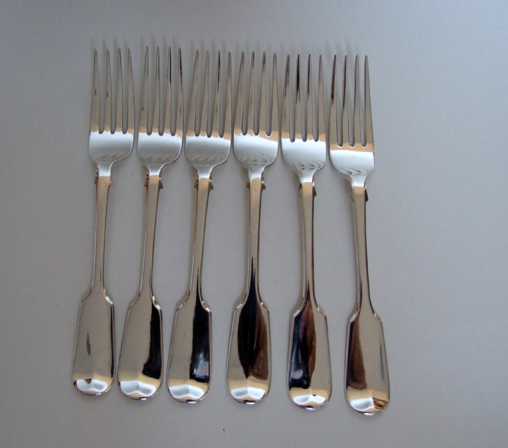 A handsome set of six early Victorian silver dinner forks.