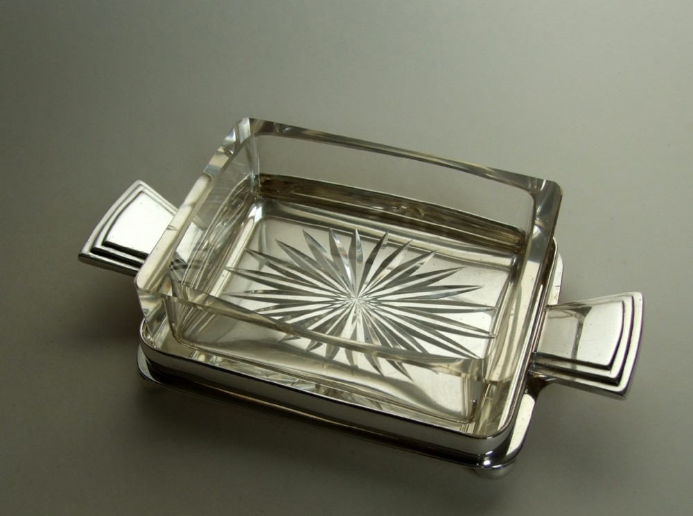 A handsome Art Deco silver plated butter dish.