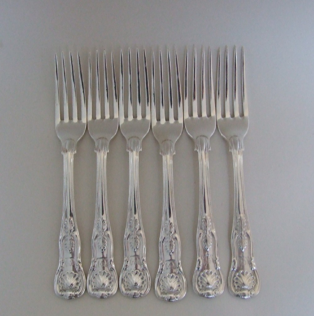 Six Victorian silver Kings pattern dessert forks.