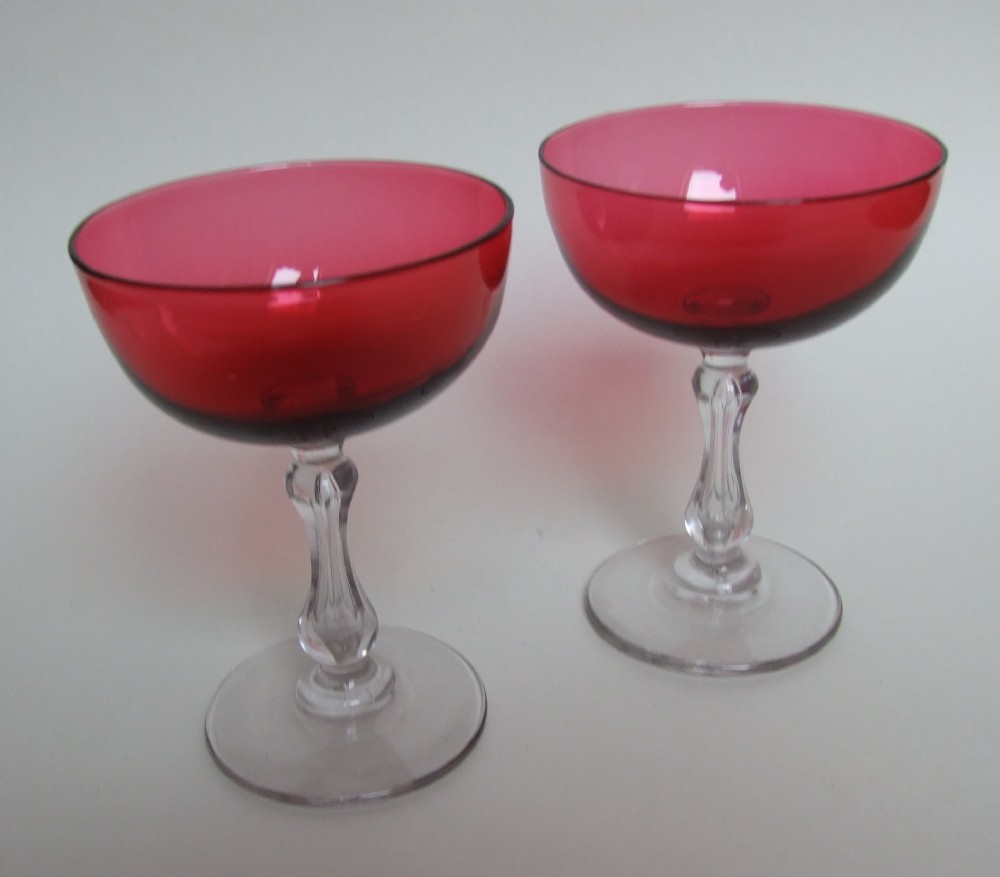 A lovely gift idea for a Ruby Wedding. A pair of Victorian champagne bowls.