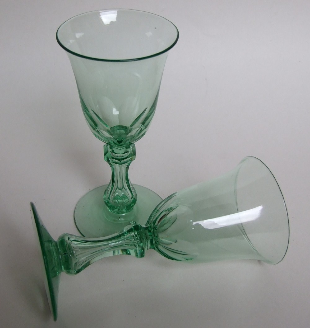 A rare pair of Victorian uranium glass wine goblets.