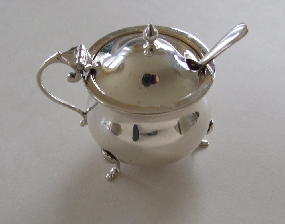 A charming George V silver mustard pot and spoon.