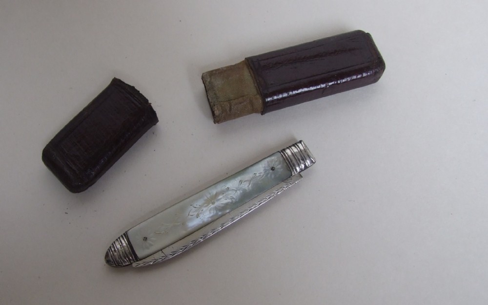 A rare Georgian silver fruit knife in the original case.