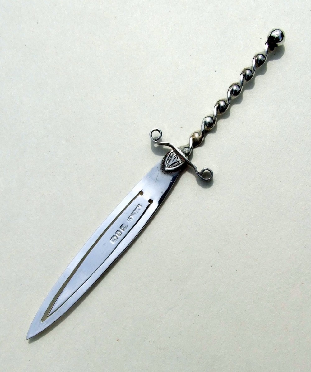 A Victorian silver 'dagger' bookmark.