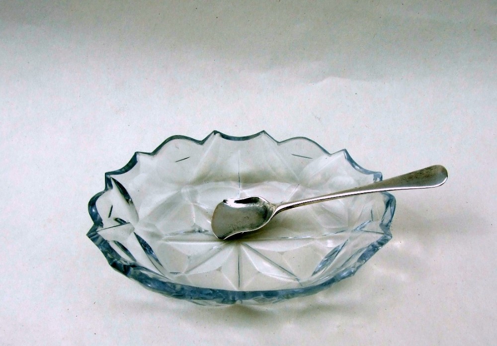 A gorgeous 18th Century condiment dish and silver spoon.