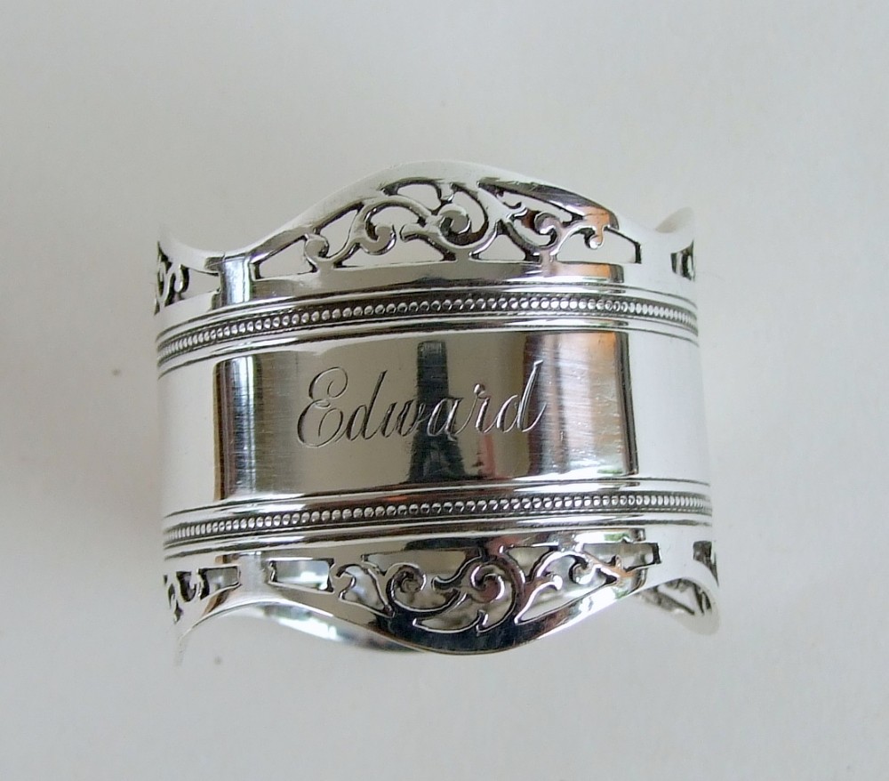 A fine  silver napkin ring engraved 'Edward'.