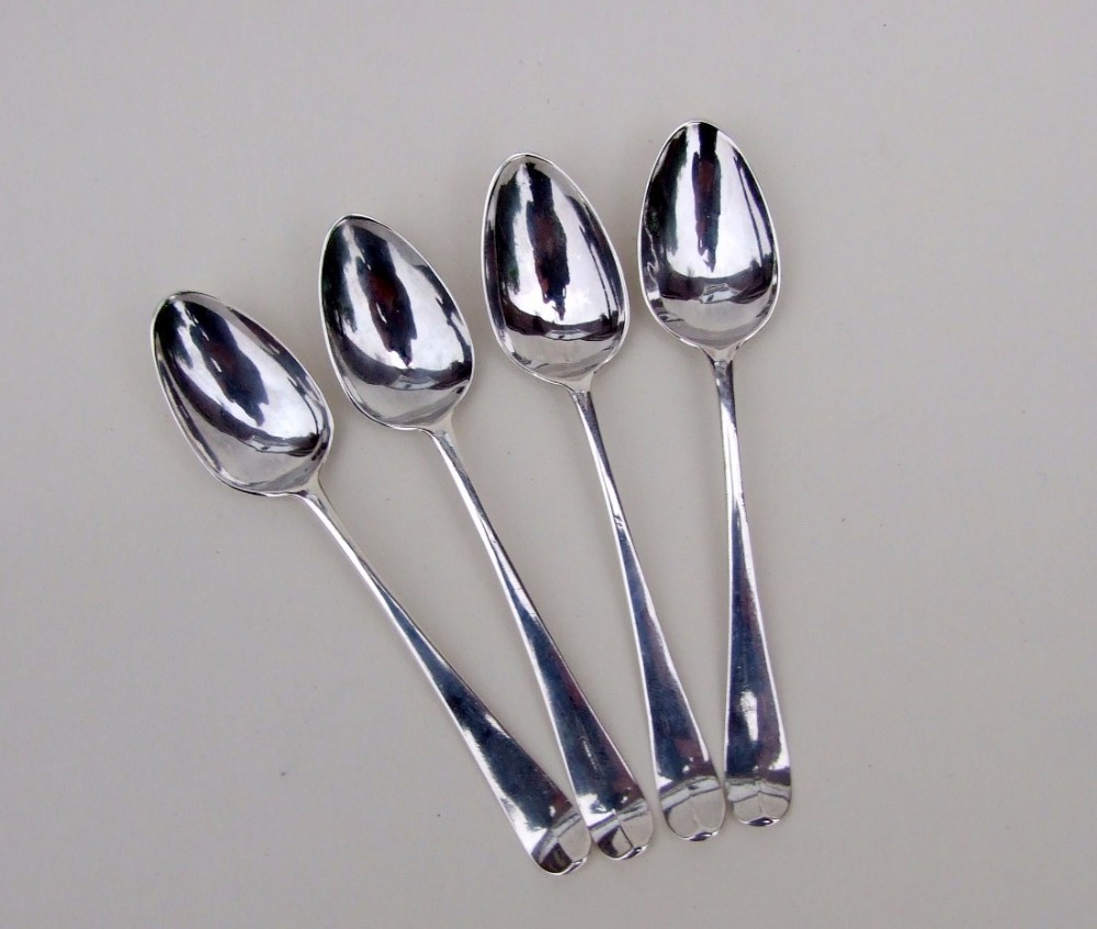 A charming set of four 18th Century silver demi-tasse spoons.