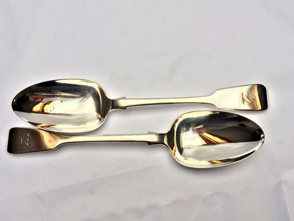 A gorgeous pair of Victorian Irish silver serving spoons.