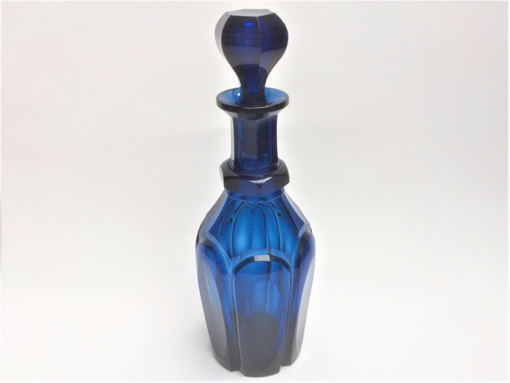 A fabulous steel blue Victorian gothic decanter.
