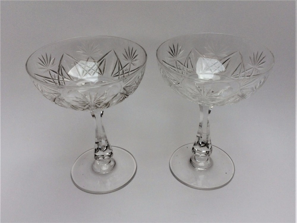 A lovely pair of French cut glass champagne bowls.