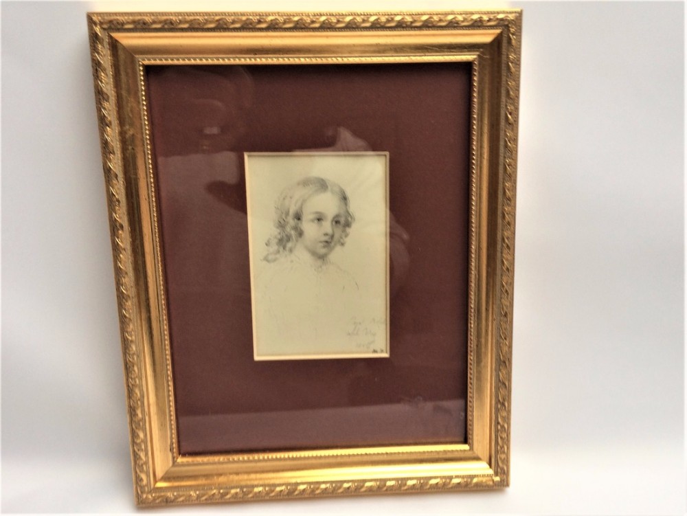 A charming Victorian pencil drawing of a pretty young girl.